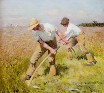 George Clausen Painting - The Mowers modern peasants impressionist Sir George Clausen